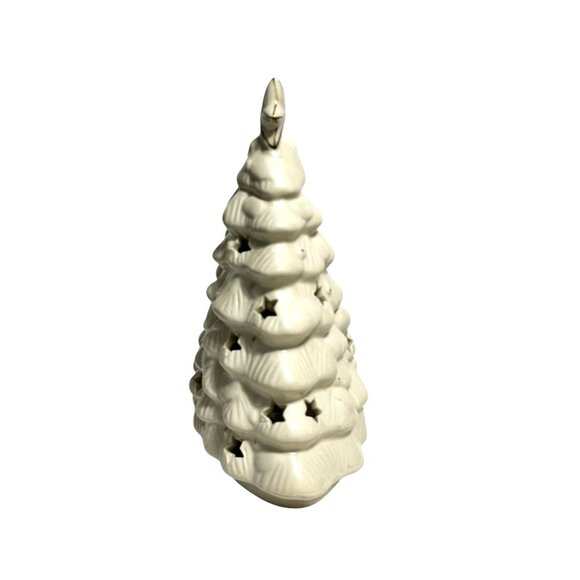 Ceramic Christmas Tree Tea Light Candle Holder With Star Cutouts - Picture 5 of 11